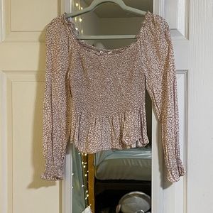 Pink and White leopard print long sleeve shirt, Cropped